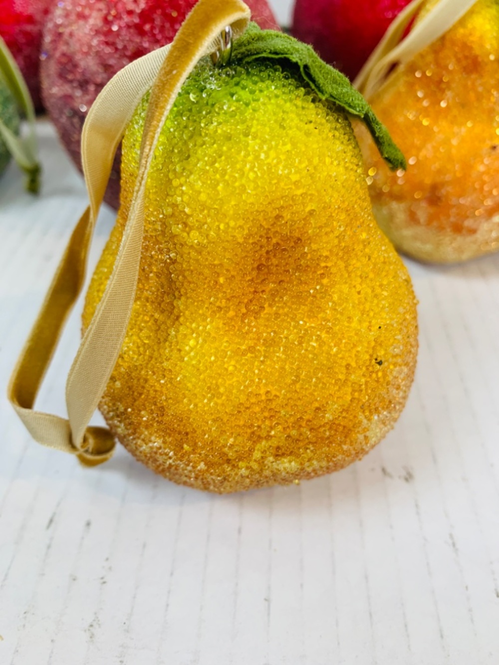 Frosted Sugared Icy Fruit Hanging Ornaments 9PC Set Apples Pears Life Size Decor - Picture 2 of 15